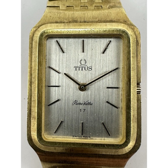 Titus Other - Titus Pierre Vallee Mens Tank Watch Manual Wind Works Swiss Made Gold Tone B20
